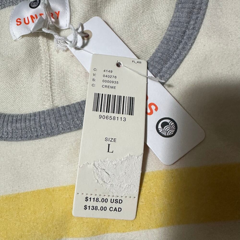 Anthropologie Sundry Crop Lounge Tank Top Cream Blue Yellow NEW - Picture 3 of 5